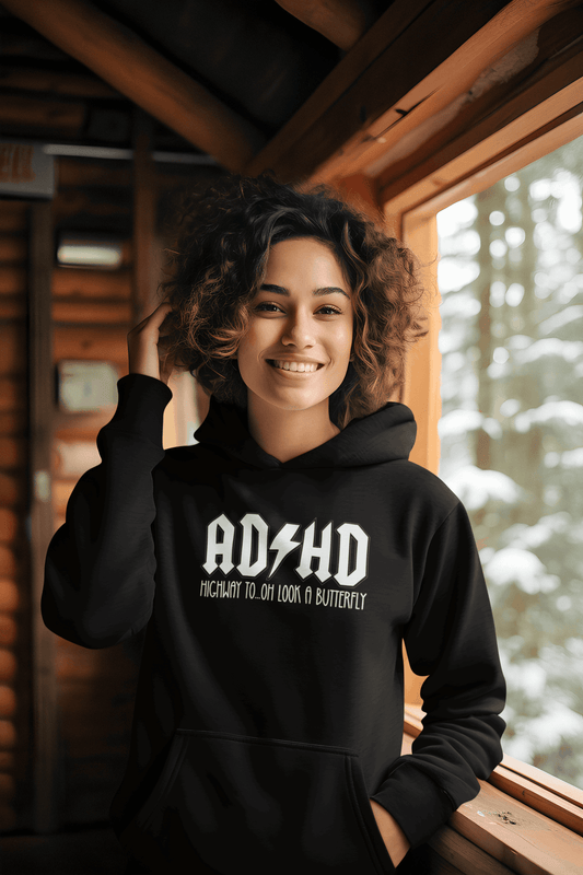 Duwweltjie® Foolstop - "ADHD Highway to...oh look a butterfly" Women's Hoodie - Duwweltjie